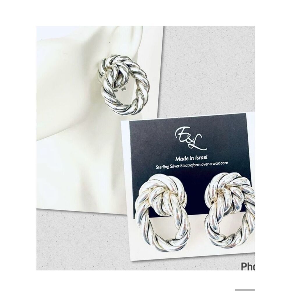 NWT E&L Made in Israel gorgeous Sterling Silver electroform Braided Hoop earring